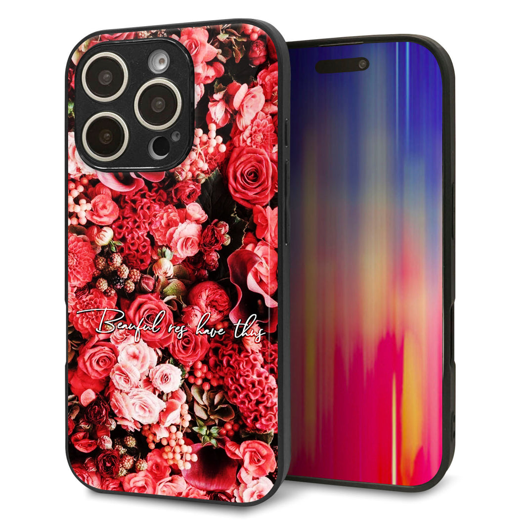 iPhone16 Pro 強化ガラス＆TPUスマホケース ガラプリ【MA992 フラワーA】