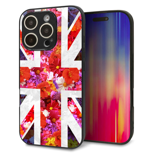 iPhone16 Pro 強化ガラス＆TPUスマホケース ガラプリ【SC801 ユニオンジャック リアルフラワー】