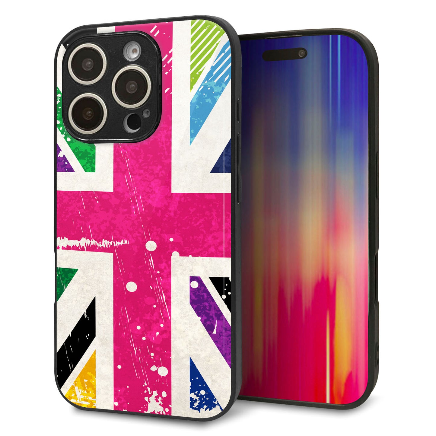 iPhone16 Pro 強化ガラス＆TPUスマホケース ガラプリ【SC806 ユニオンジャック ピンクビンテージ】