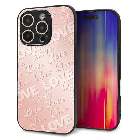 iPhone16 Pro 強化ガラス＆TPUスマホケース ガラプリ【SC841 エンボス風LOVEリンク（ローズピンク）】