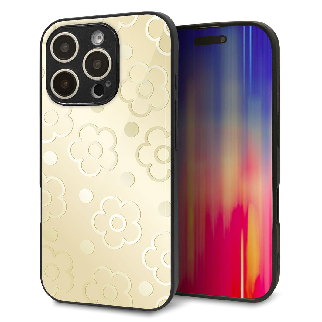 iPhone16 Pro 強化ガラス＆TPUスマホケース ガラプリ【SC842 エンボス風デイジーシンプル（ベージュ）】