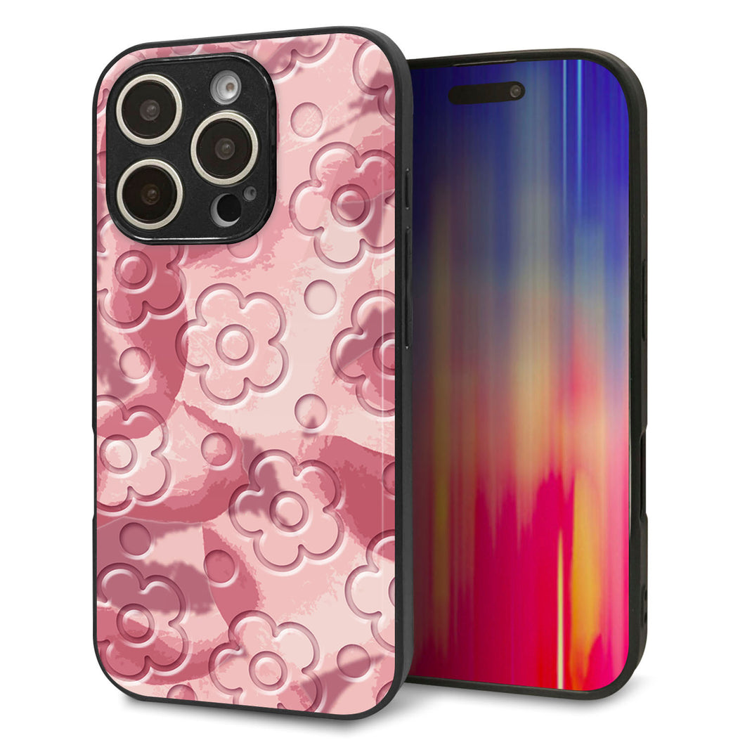 iPhone16 Pro 強化ガラス＆TPUスマホケース ガラプリ【SC846 フラワーヴェルニ花ピンク（ローズヴェルール）】