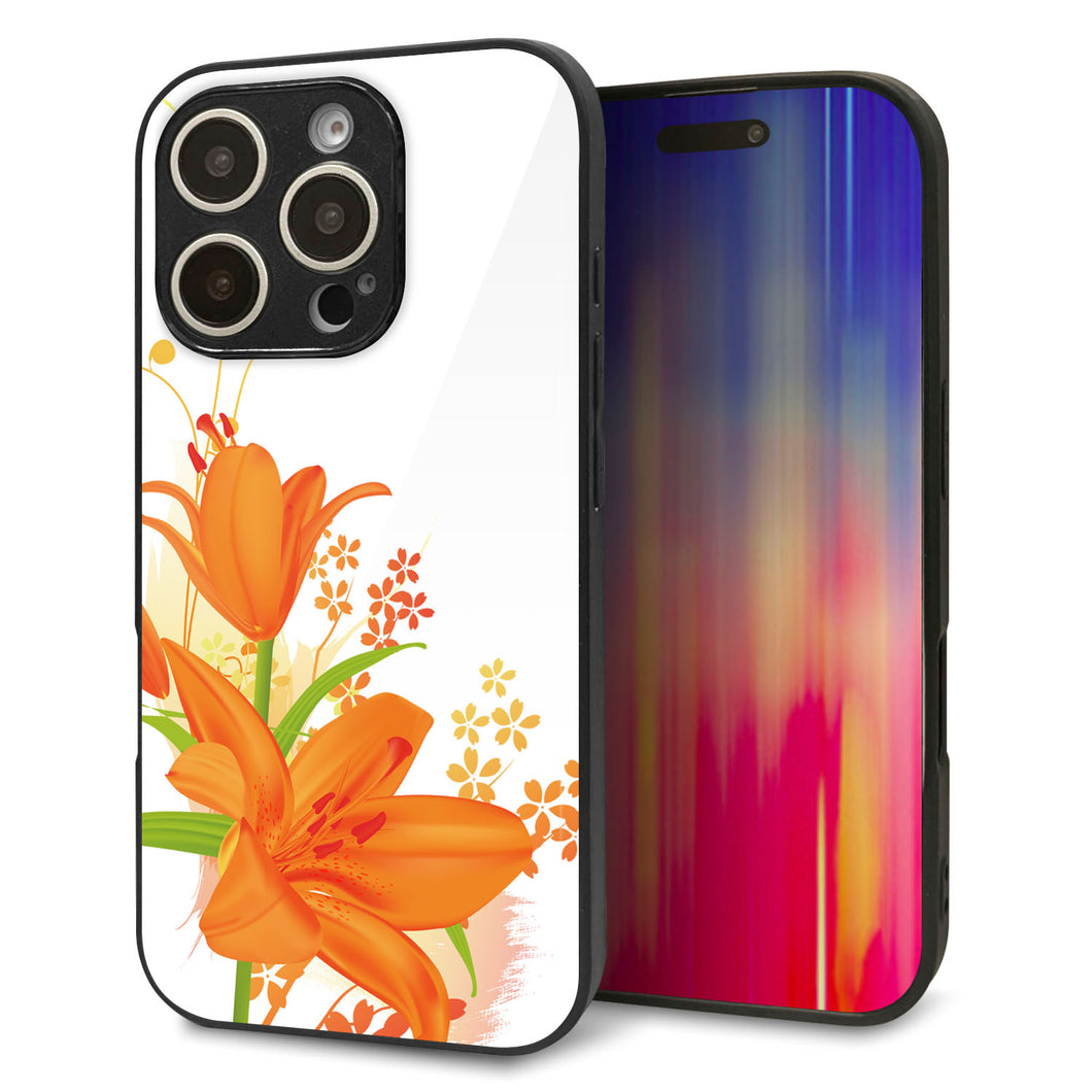iPhone16 Pro 強化ガラス＆TPUスマホケース ガラプリ【SC848 ユリ（オレンジ）】