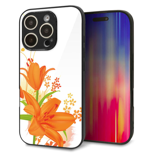 iPhone16 Pro 強化ガラス＆TPUスマホケース ガラプリ【SC848 ユリ（オレンジ）】