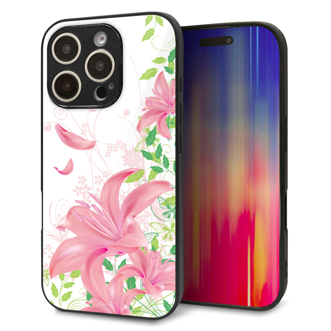 iPhone16 Pro 強化ガラス＆TPUスマホケース ガラプリ【SC849 ユリ（ピンク）】