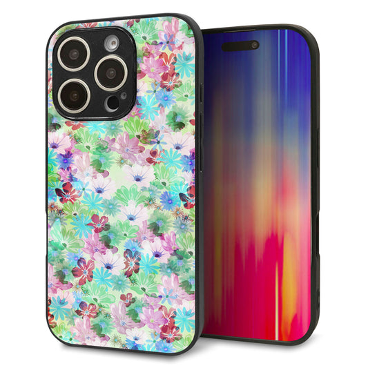 iPhone16 Pro 強化ガラス＆TPUスマホケース ガラプリ【SC872 リバティプリント プレスドフラワー（グリーン）】