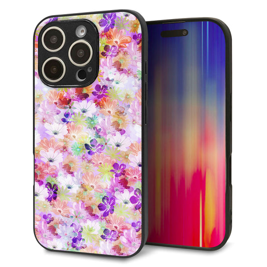iPhone16 Pro 強化ガラス＆TPUスマホケース ガラプリ【SC873 リバティプリント プレスドフラワー（パープル）】