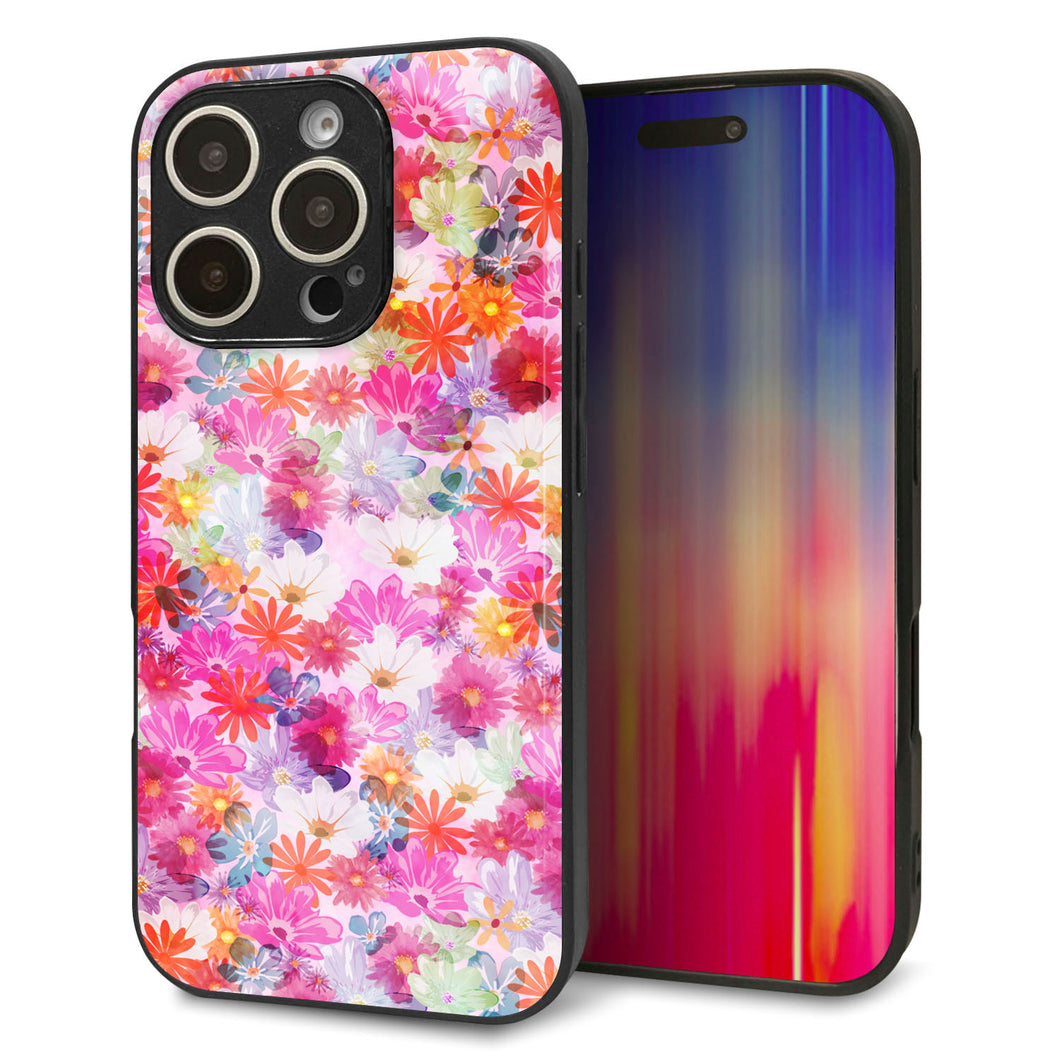 iPhone16 Pro 強化ガラス＆TPUスマホケース ガラプリ【SC874 リバティプリント プレスドフラワー（ピンク）】