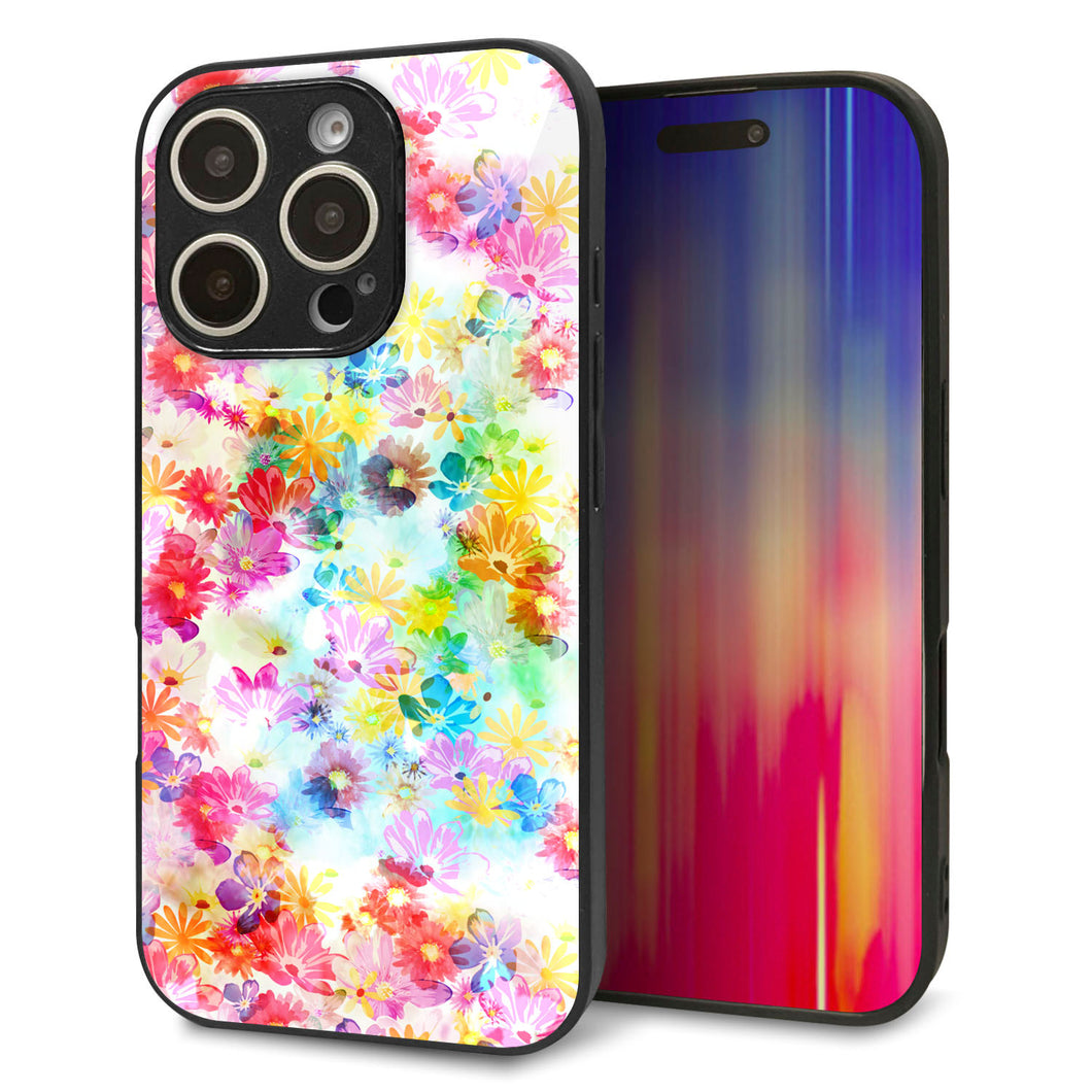 iPhone16 Pro 強化ガラス＆TPUスマホケース ガラプリ【SC876 リバティプリント プレスドフラワー（ホワイト）】