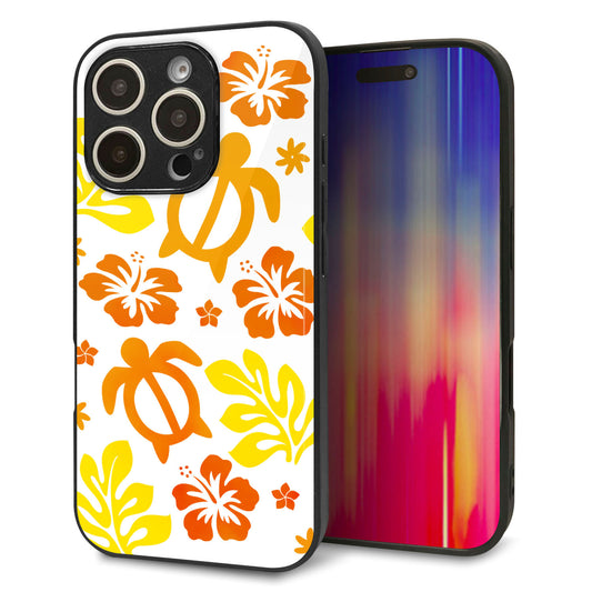 iPhone16 Pro 強化ガラス＆TPUスマホケース ガラプリ【SC877 ハワイアンアロハホヌ（イエロー）】