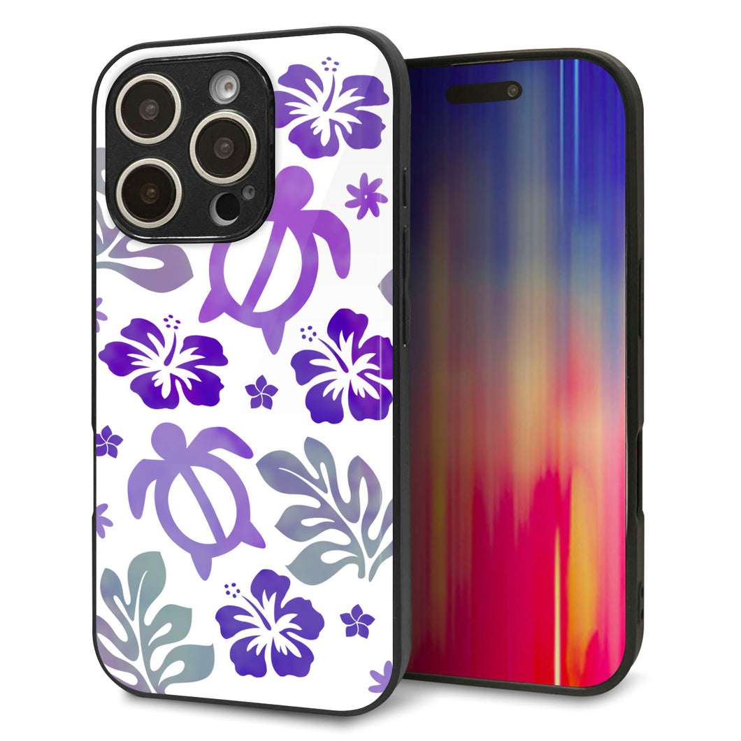 iPhone16 Pro 強化ガラス＆TPUスマホケース ガラプリ【SC878 ハワイアンアロハホヌ（パープル）】