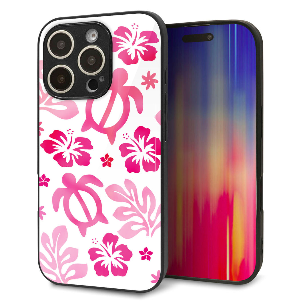 iPhone16 Pro 強化ガラス＆TPUスマホケース ガラプリ【SC879 ハワイアンアロハホヌ（ピンク）】