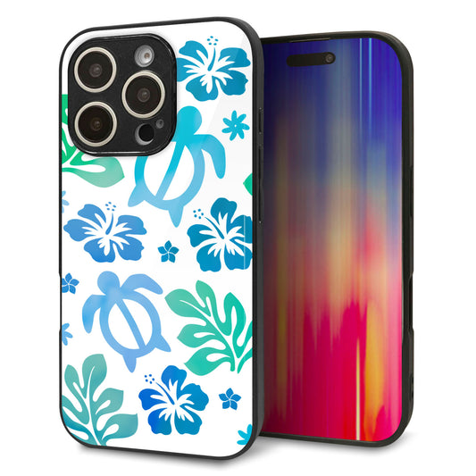 iPhone16 Pro 強化ガラス＆TPUスマホケース ガラプリ【SC880 ハワイアンアロハホヌ（ブルー）】