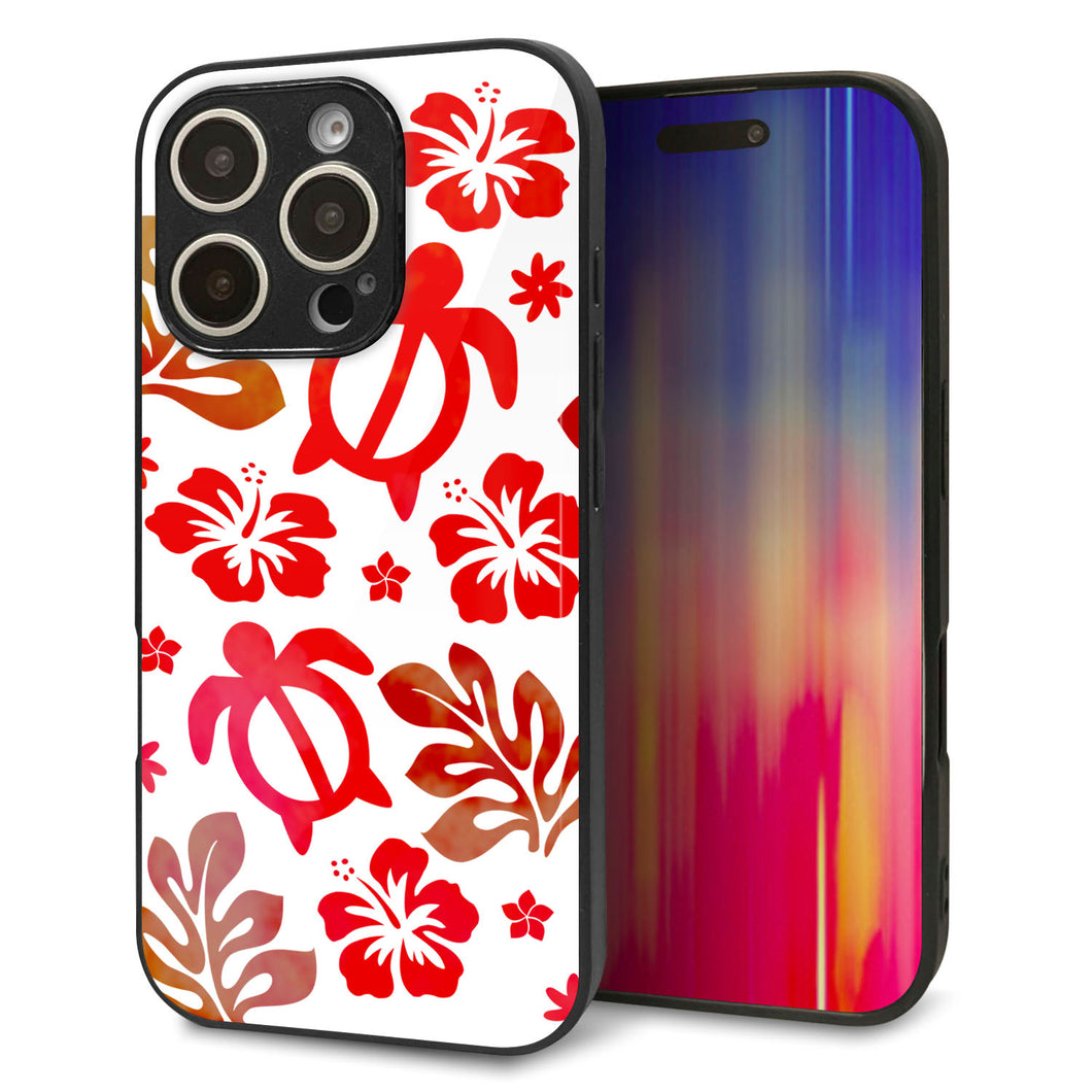iPhone16 Pro 強化ガラス＆TPUスマホケース ガラプリ【SC881 ハワイアンアロハホヌ（レッド）】