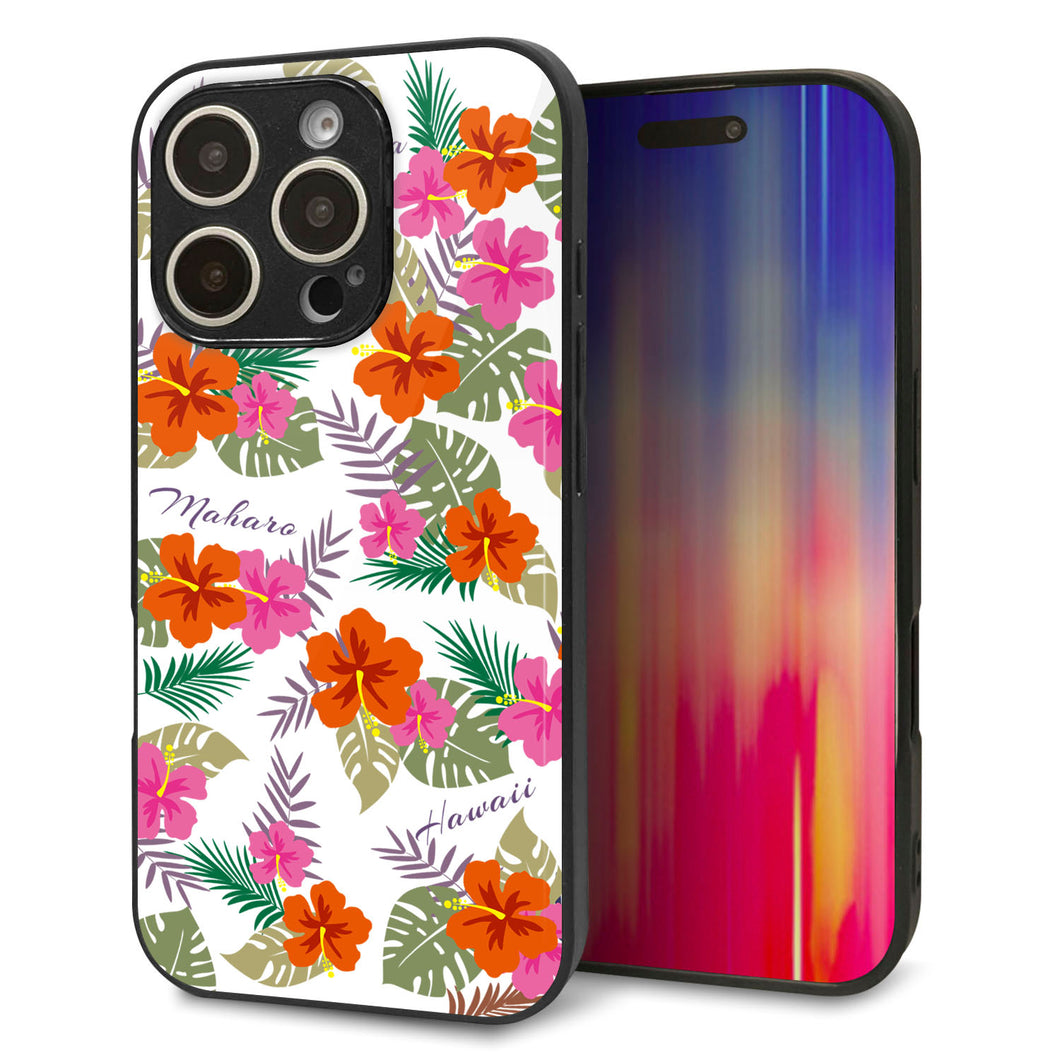 iPhone16 Pro 強化ガラス＆TPUスマホケース ガラプリ【SC884 ハワイアンアロハレトロ（ホワイト）】