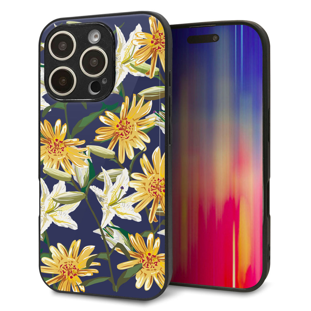iPhone16 Pro 強化ガラス＆TPUスマホケース ガラプリ【SC893 ボタニカル デイジー＆リリー】