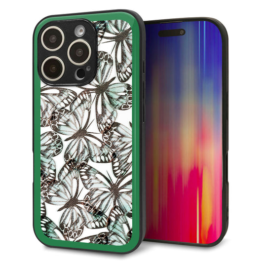 iPhone16 Pro 強化ガラス＆TPUスマホケース ガラプリ【SC902 ガーデンバタフライ グリーン】