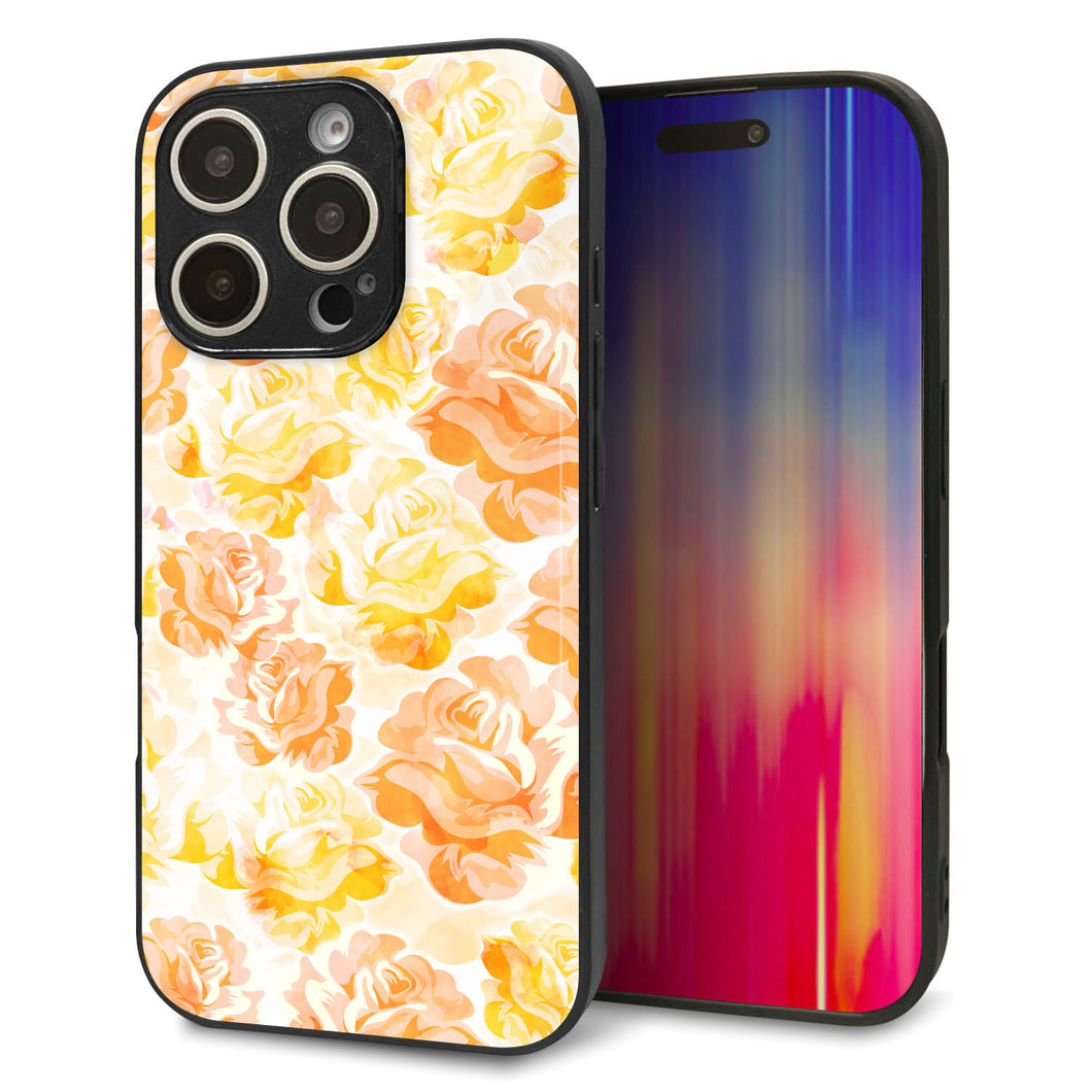 iPhone16 Pro 強化ガラス＆TPUスマホケース ガラプリ【SC931 ローズ イエロー】