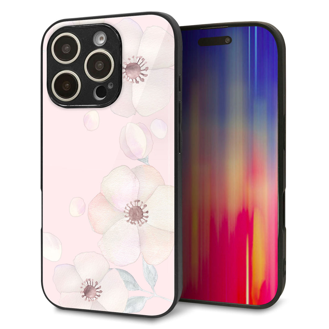 iPhone16 Pro 強化ガラス＆TPUスマホケース ガラプリ【SC949 ドゥ・フルール（オフピンク）】