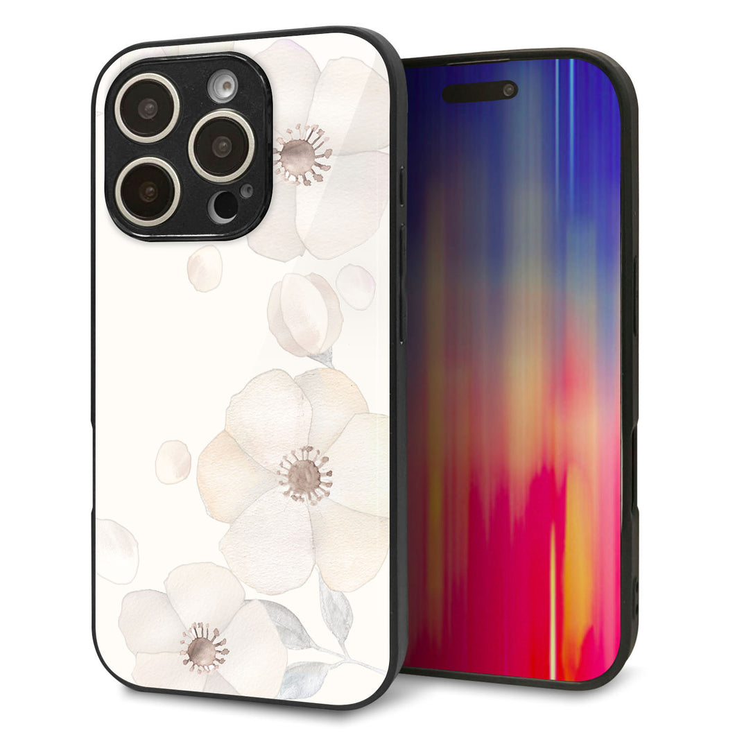 iPhone16 Pro 強化ガラス＆TPUスマホケース ガラプリ【SC952 ドゥ・フルール（セピア）】