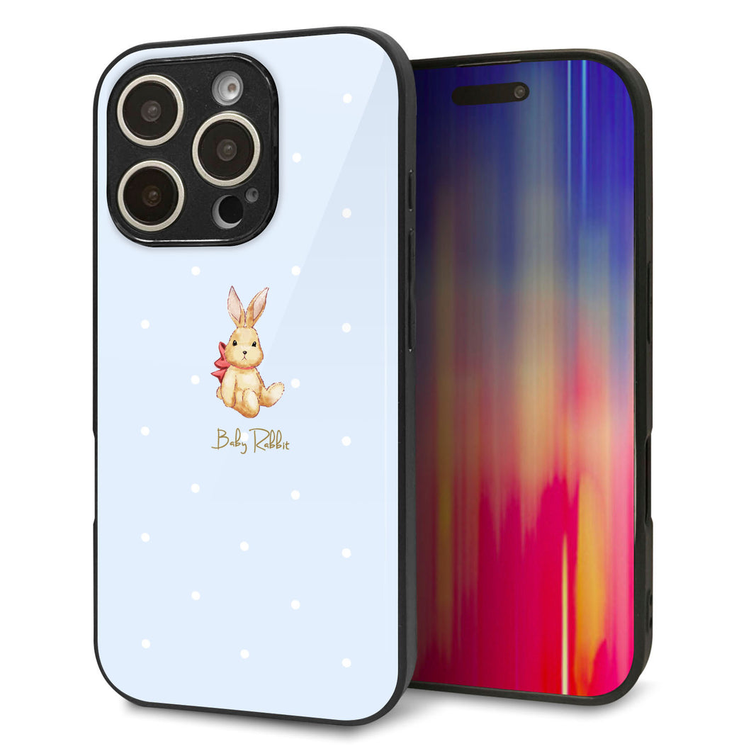 iPhone16 Pro 強化ガラス＆TPUスマホケース ガラプリ【SC980 Baby Rabbit ブルー ガラプリ】