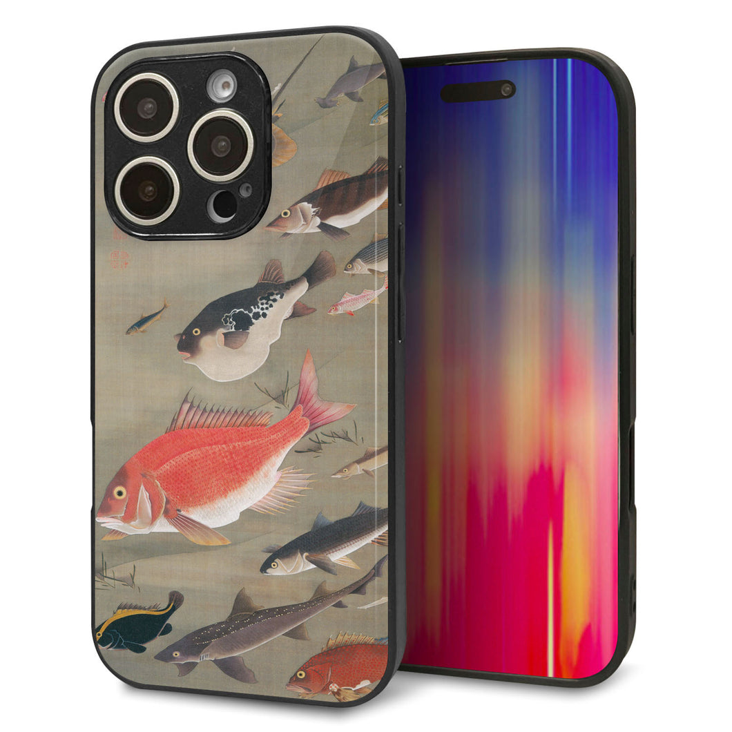 iPhone16 Pro 強化ガラス＆TPUスマホケース ガラプリ【TA007 群魚】
