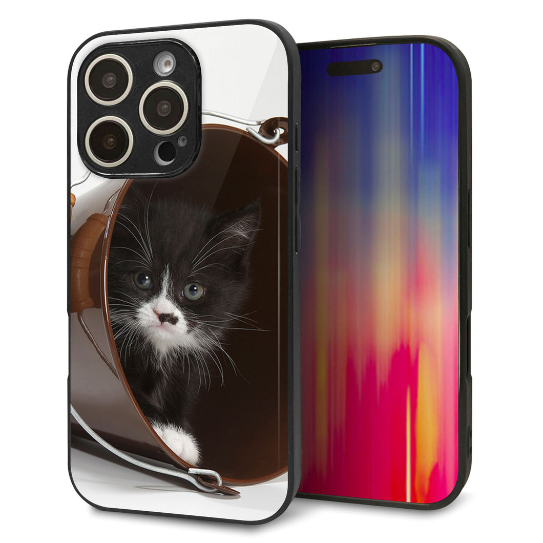 iPhone16 Pro 強化ガラス＆TPUスマホケース ガラプリ【VA800 ネコとバケツ】