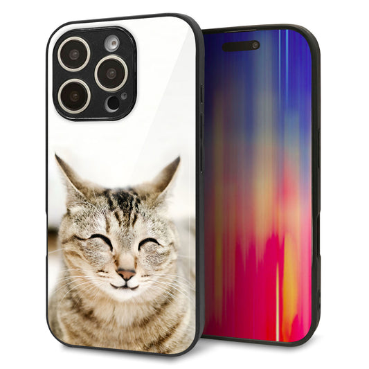 iPhone16 Pro 強化ガラス＆TPUスマホケース ガラプリ【VA801 笑福ねこ】