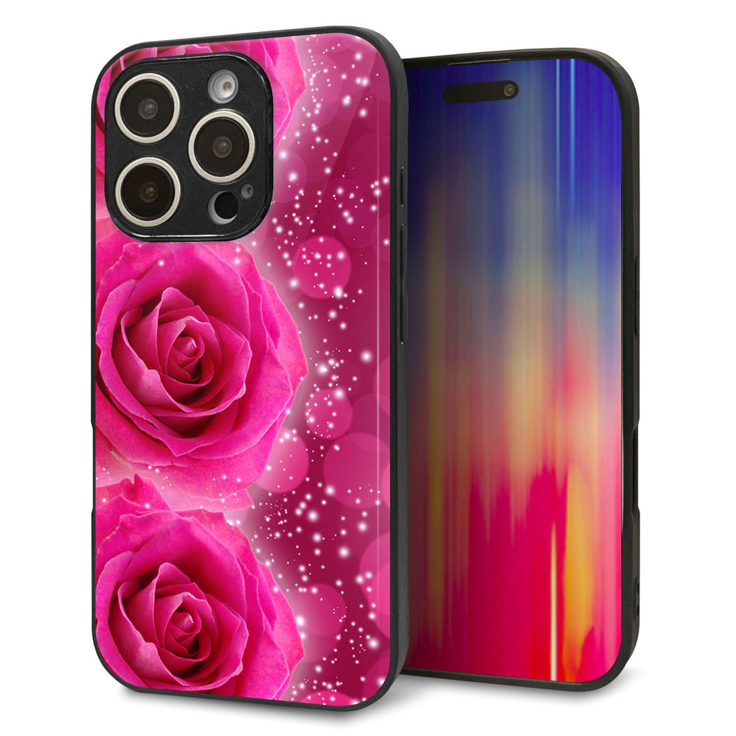 iPhone16 Pro 強化ガラス＆TPUスマホケース ガラプリ【VA815 3連のバラ】