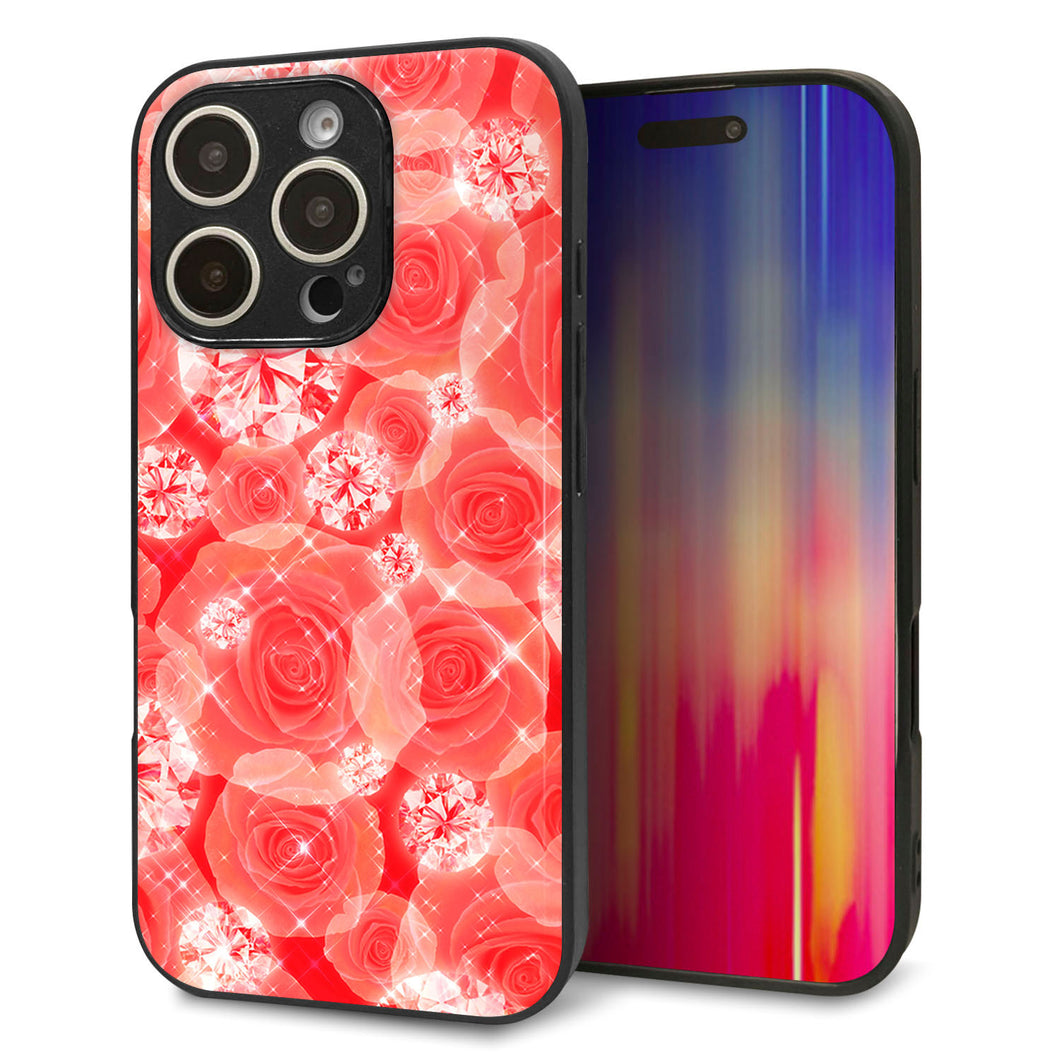iPhone16 Pro 強化ガラス＆TPUスマホケース ガラプリ【VA816 ダイヤモンドとバラ】