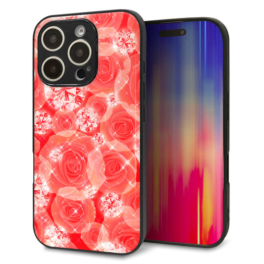 iPhone16 Pro 強化ガラス＆TPUスマホケース ガラプリ【VA816 ダイヤモンドとバラ】