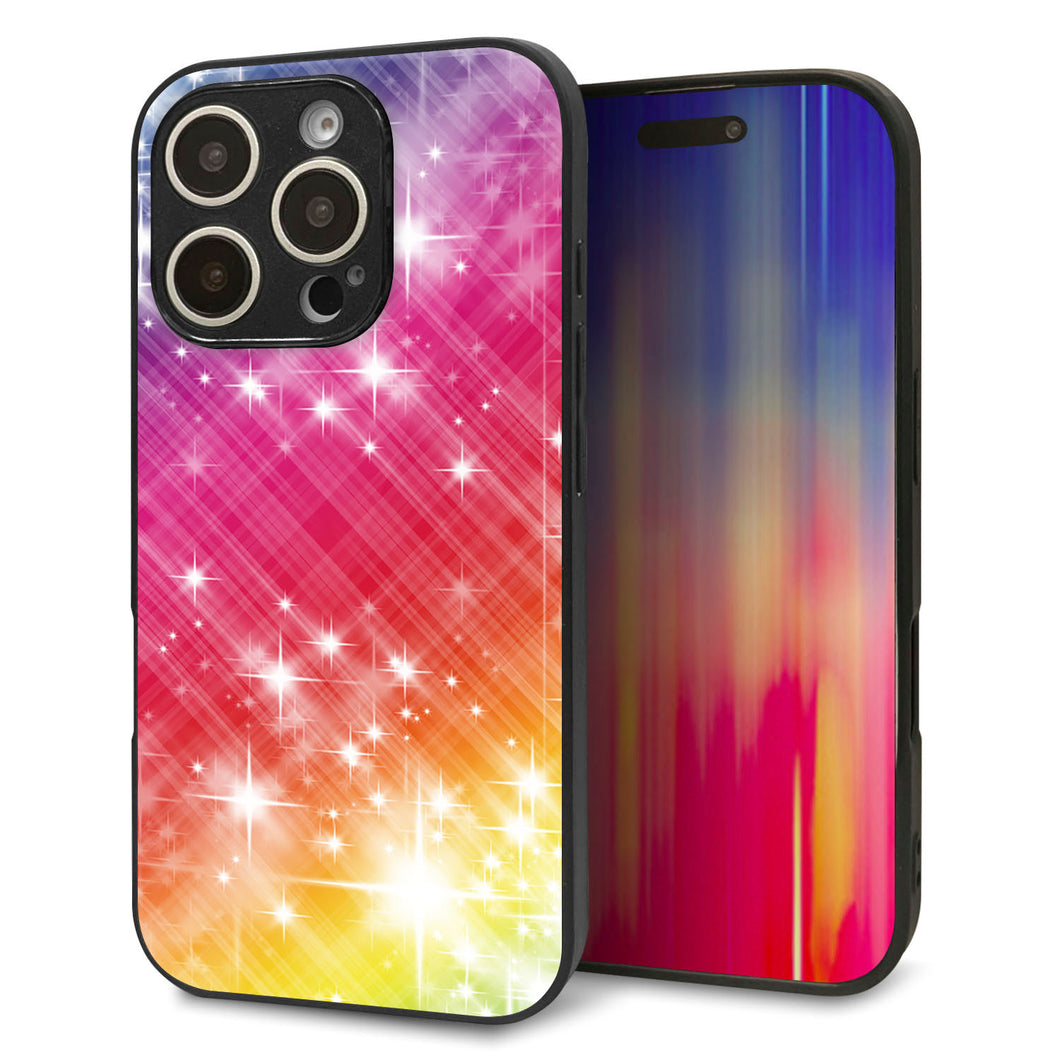 iPhone16 Pro 強化ガラス＆TPUスマホケース ガラプリ【VA872 レインボーフレーム】
