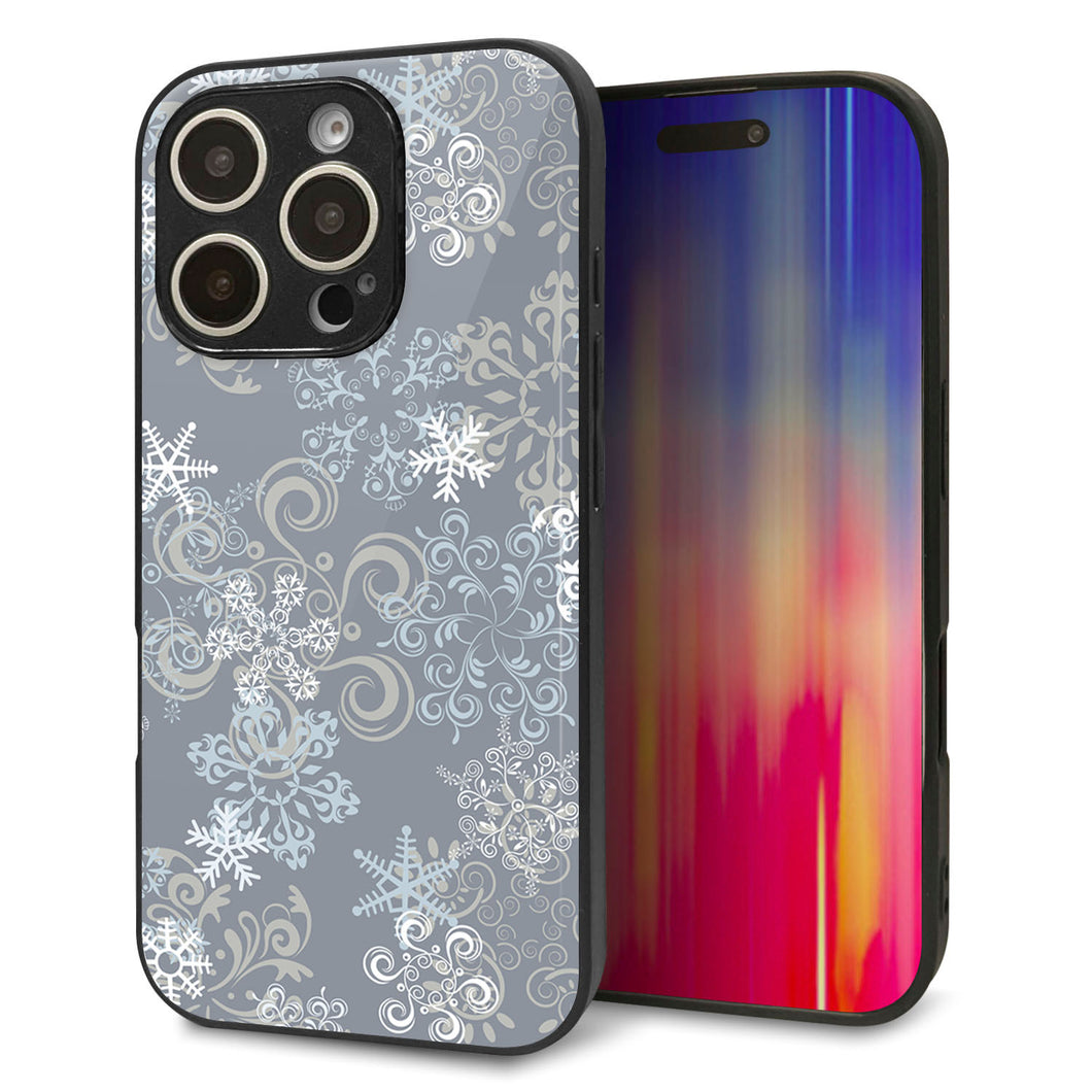 iPhone16 Pro 強化ガラス＆TPUスマホケース ガラプリ【XA801 雪の結晶】
