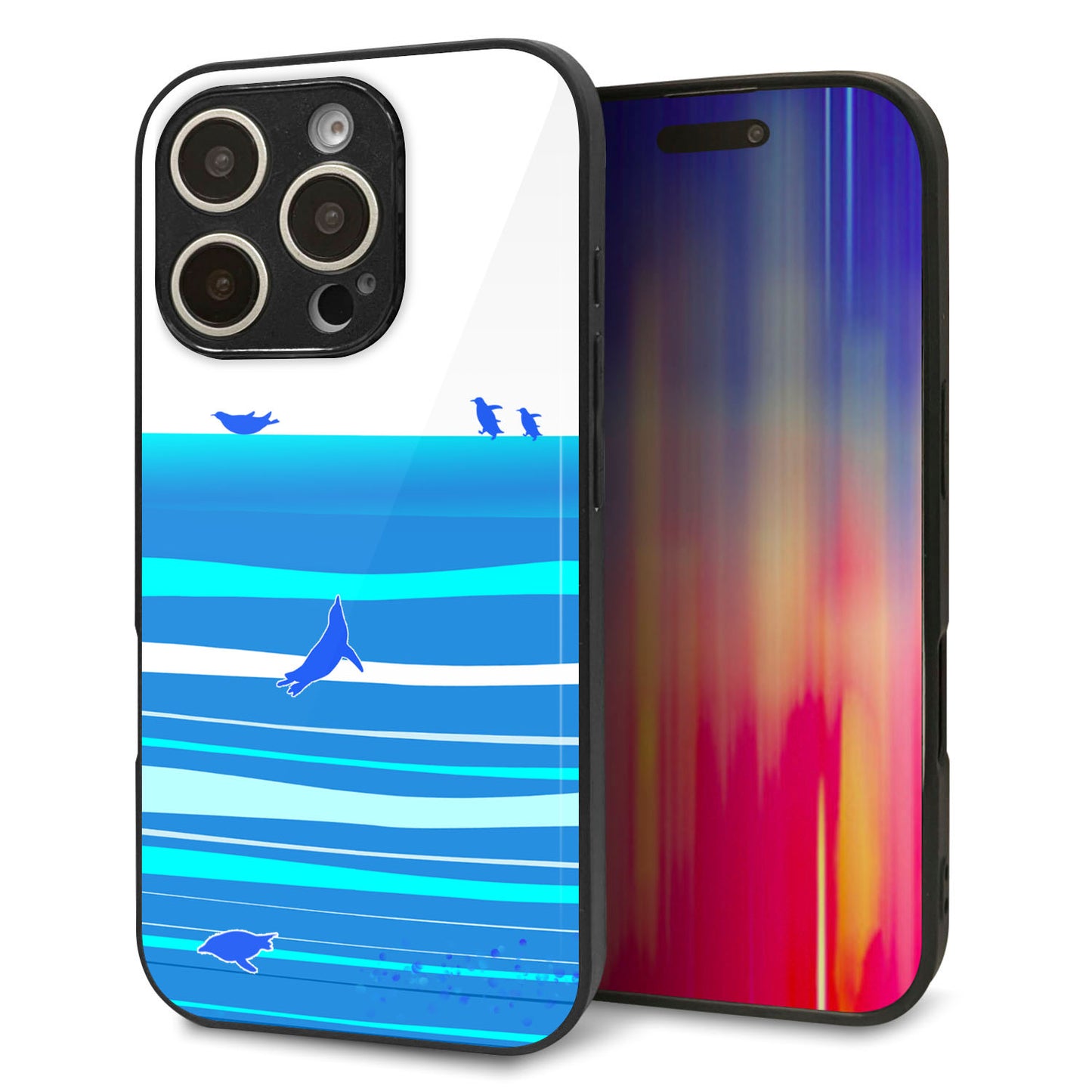 iPhone16 Pro 強化ガラス＆TPUスマホケース ガラプリ【YB920 ペンギン01】