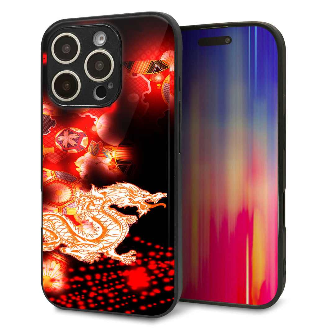 iPhone16 Pro 強化ガラス＆TPUスマホケース ガラプリ【YC909 赤竜02】