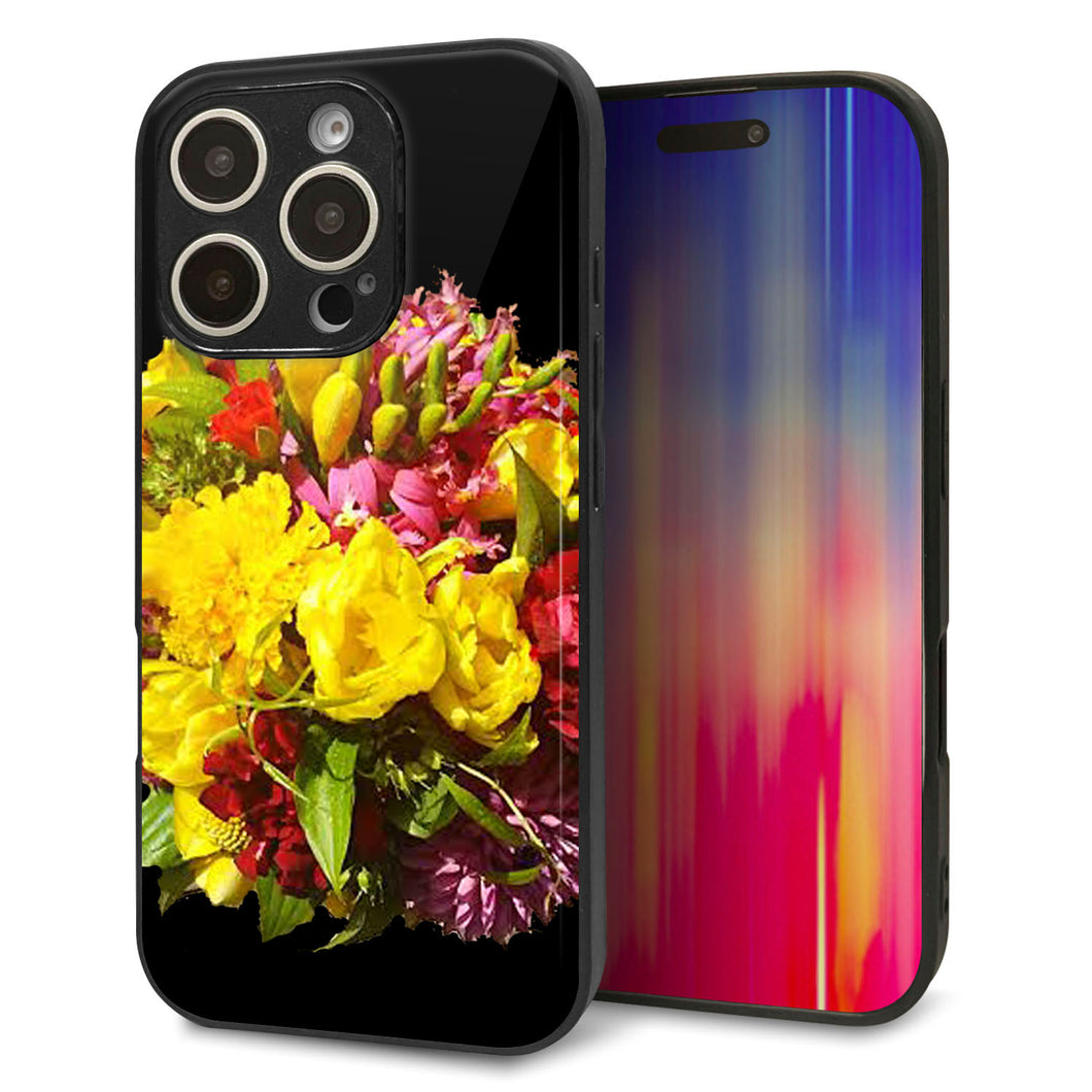 iPhone16 Pro 強化ガラス＆TPUスマホケース ガラプリ【YI883 フラワー４】