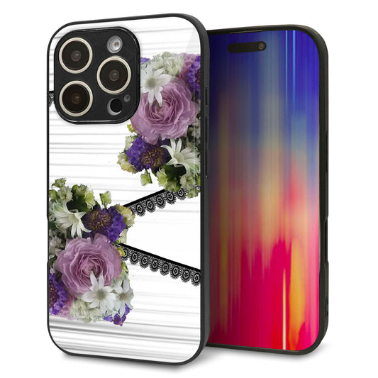 iPhone16 Pro 強化ガラス＆TPUスマホケース ガラプリ【YI888 フラワー９】