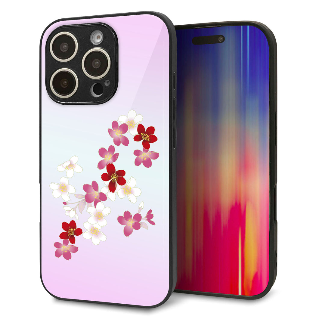 iPhone16 Pro 強化ガラス＆TPUスマホケース ガラプリ【YJ320 桜 和】
