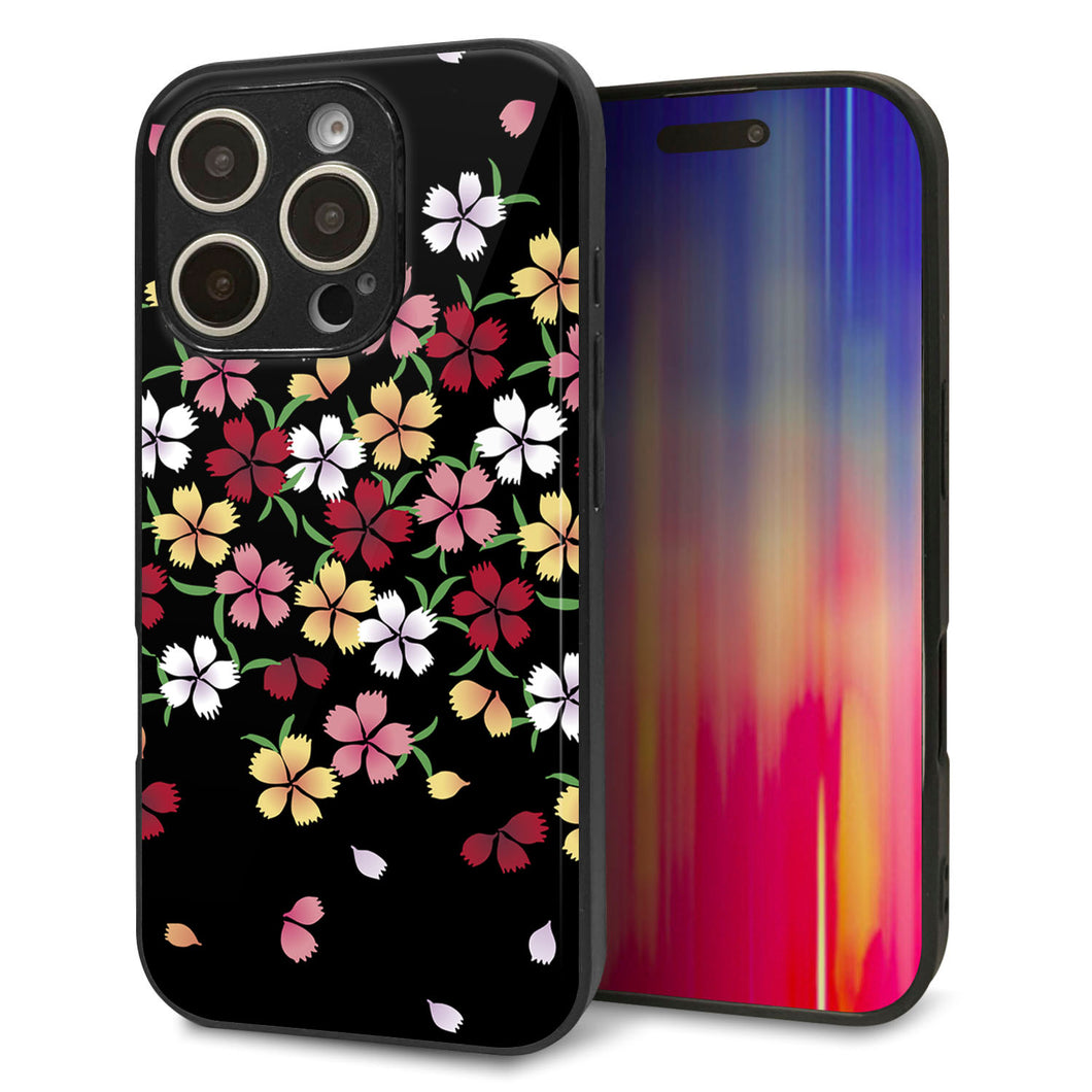 iPhone16 Pro 強化ガラス＆TPUスマホケース ガラプリ【YJ323 和柄 なでしこ】