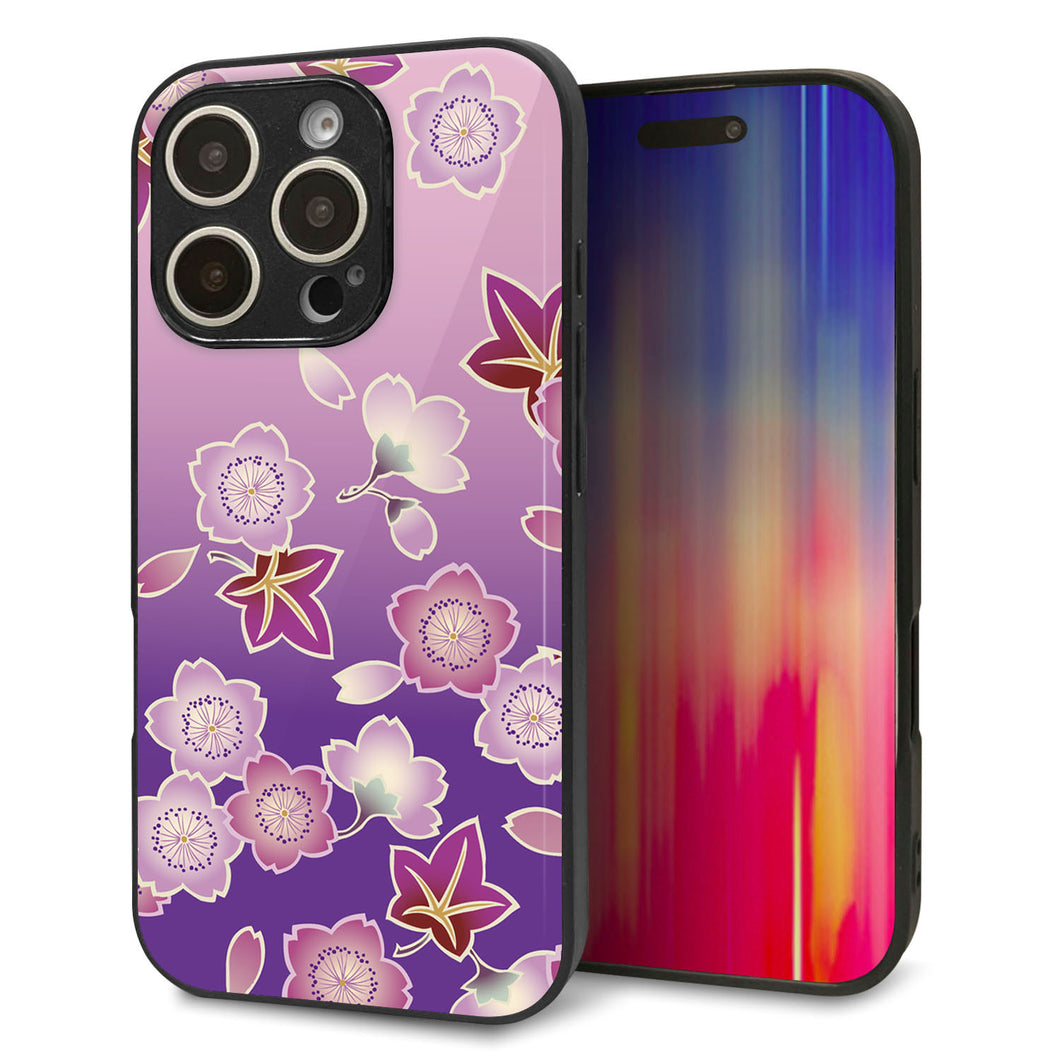iPhone16 Pro 強化ガラス＆TPUスマホケース ガラプリ【YJ324 和柄 桜 もみじ】