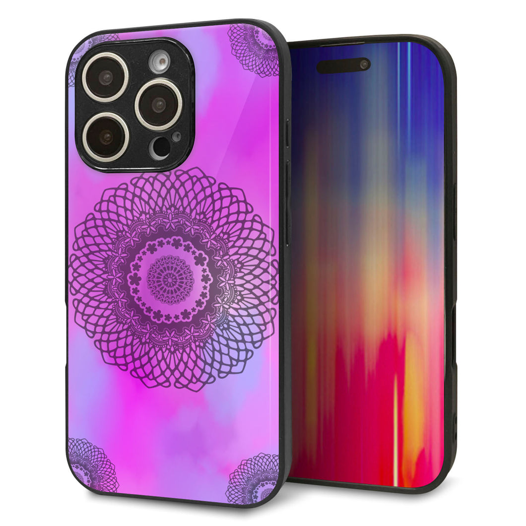 iPhone16 Pro 強化ガラス＆TPUスマホケース ガラプリ【YJ344 レース】