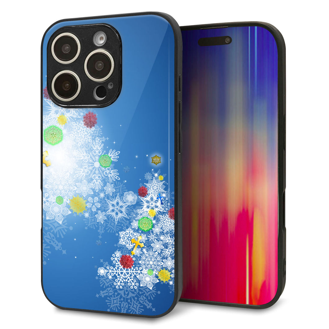 iPhone16 Pro 強化ガラス＆TPUスマホケース ガラプリ【YJ347 クリスマスツリー】