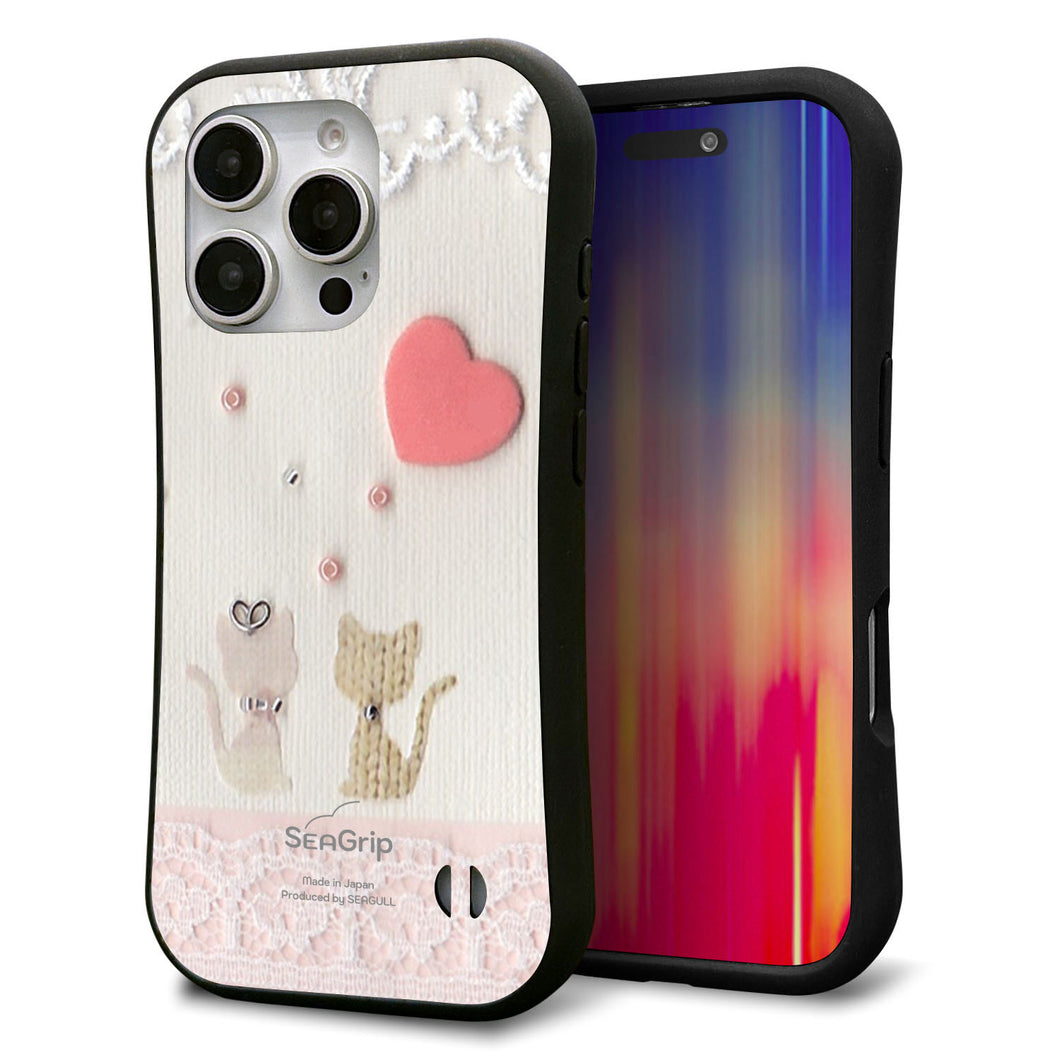 iPhone16 Pro スマホケース 「SEA Grip」 グリップケース Sライン 【1104 クラフト写真ネコ（ハートM）】 UV印刷