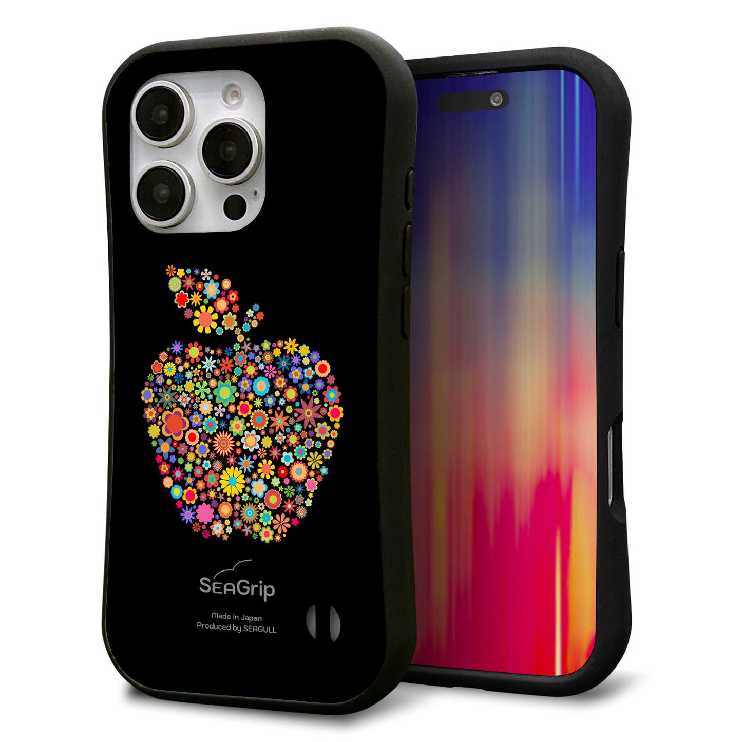 iPhone16 Pro スマホケース 「SEA Grip」 グリップケース Sライン 【1195 カラフルアップル】 UV印刷