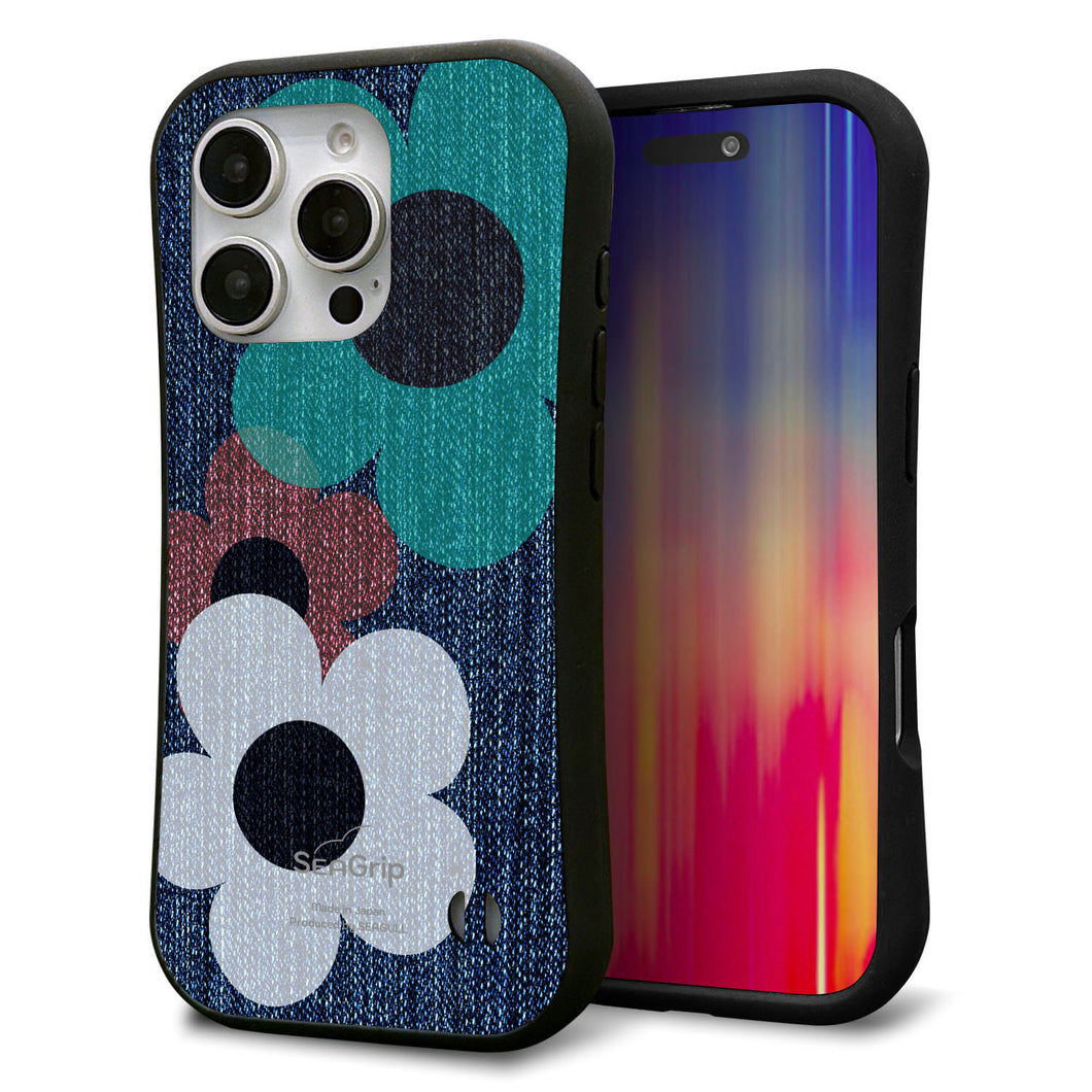 iPhone16 Pro スマホケース 「SEA Grip」 グリップケース Sライン 【EK869 ルーズフラワーinデニム風】 UV印刷