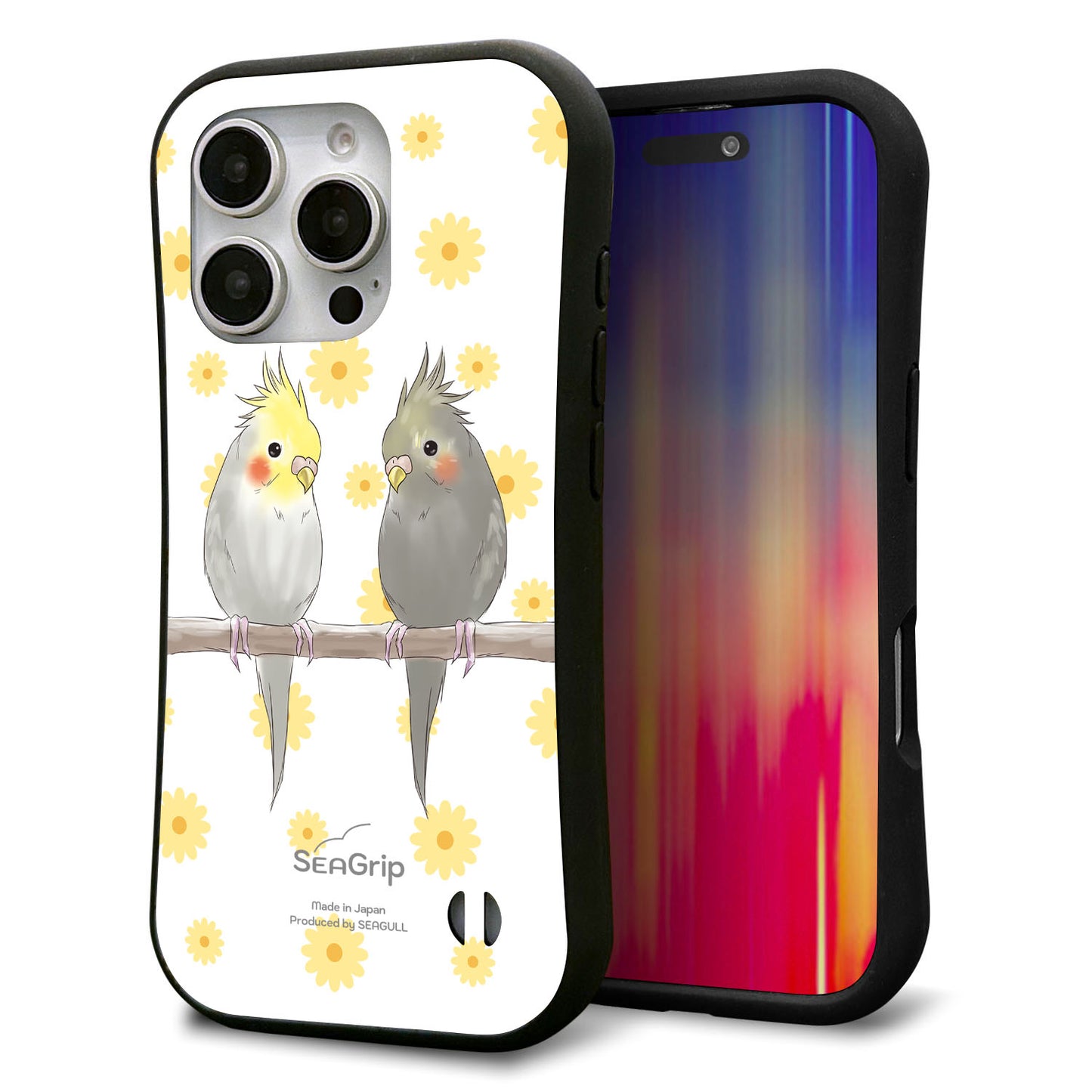 iPhone16 Pro スマホケース 「SEA Grip」 グリップケース Sライン 【HA274 オカメインコ 花】 UV印刷