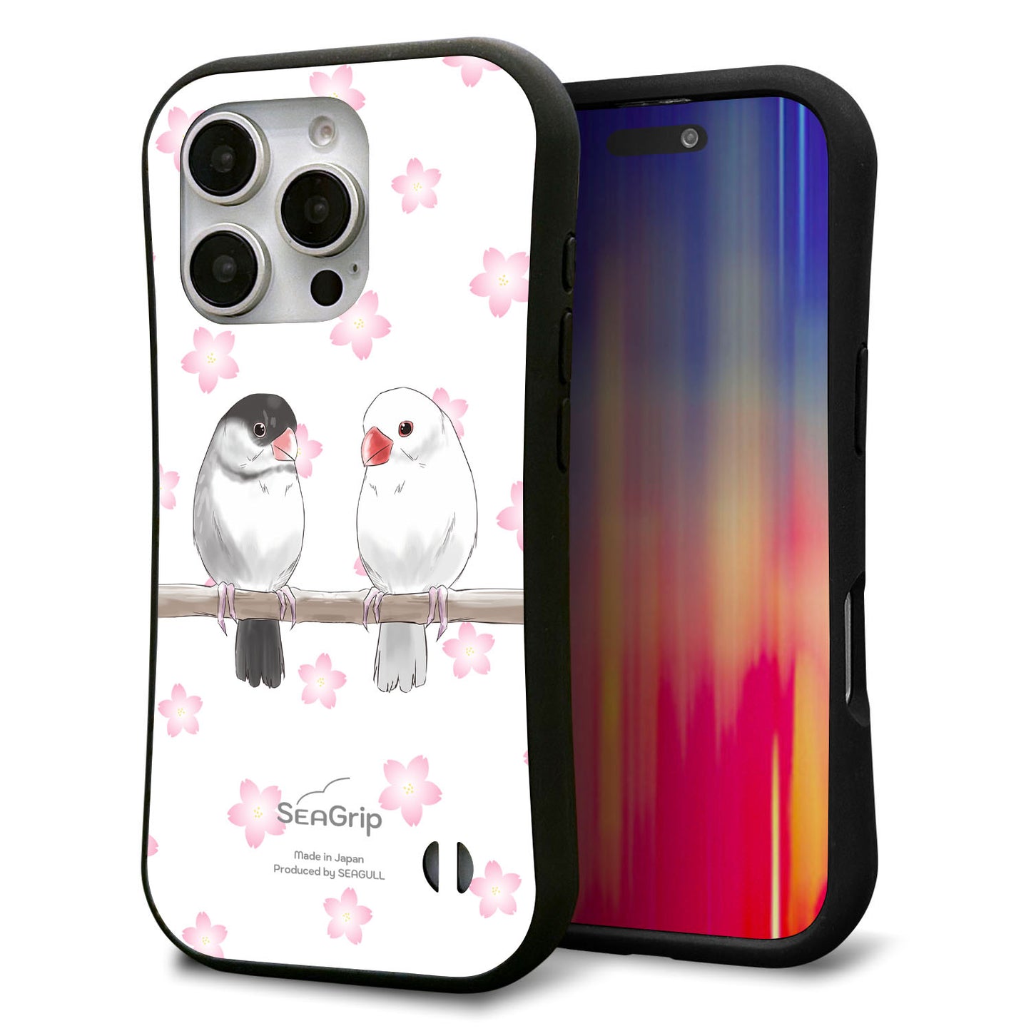 iPhone16 Pro スマホケース 「SEA Grip」 グリップケース Sライン 【HA275 文鳥 桜】 UV印刷