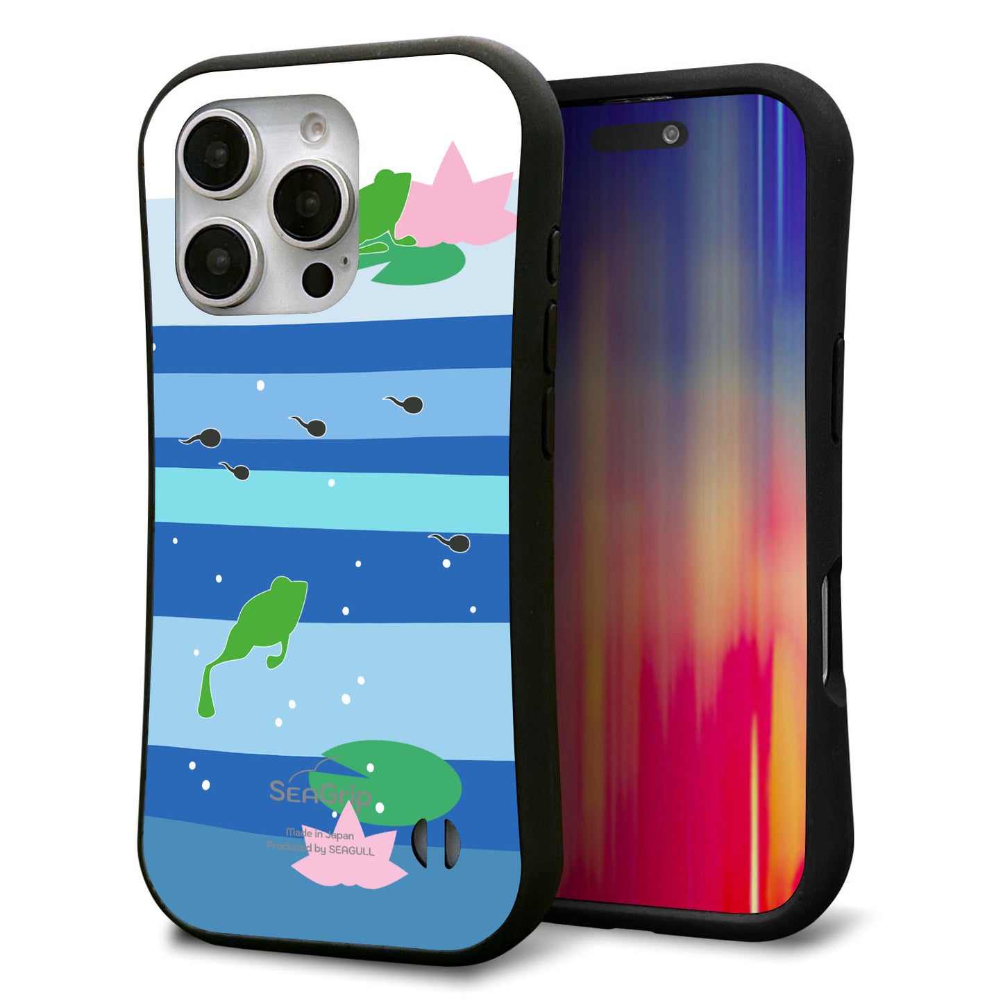 iPhone16 Pro スマホケース 「SEA Grip」 グリップケース Sライン 【HA280 カエルとオタマ】 UV印刷