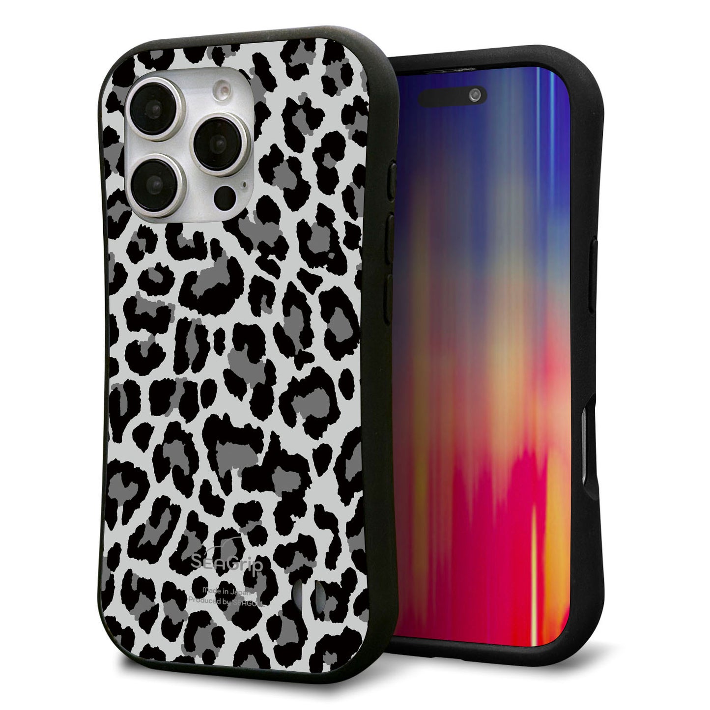 iPhone16 Pro スマホケース 「SEA Grip」 グリップケース Sライン 【MA817 レオパード × グレー 】 UV印刷