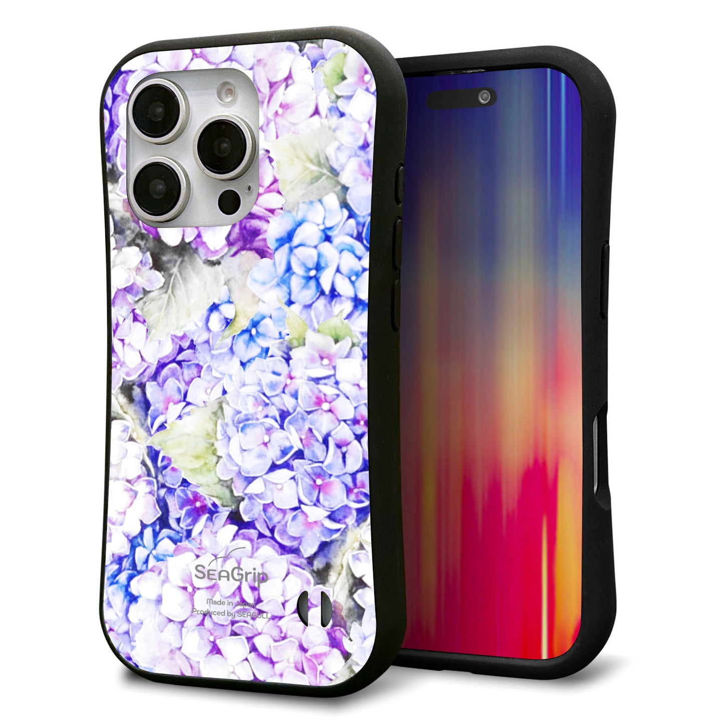 iPhone16 Pro スマホケース 「SEA Grip」 グリップケース Sライン 【MA871 紫陽花】 UV印刷